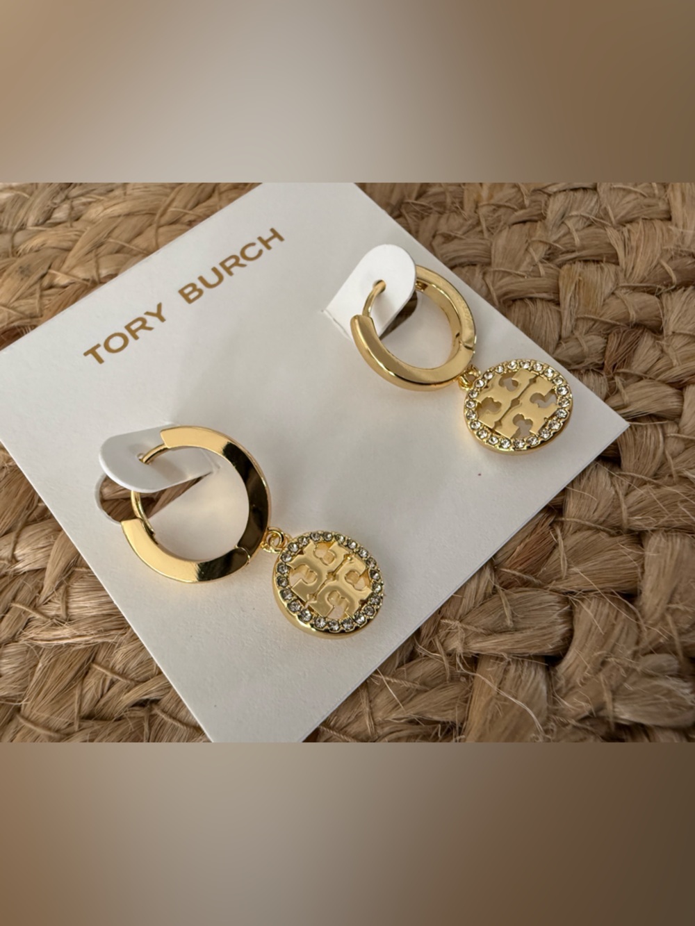Tory Burch Miller Pave Hoop Huggie Icon Earring Earrings in Gold